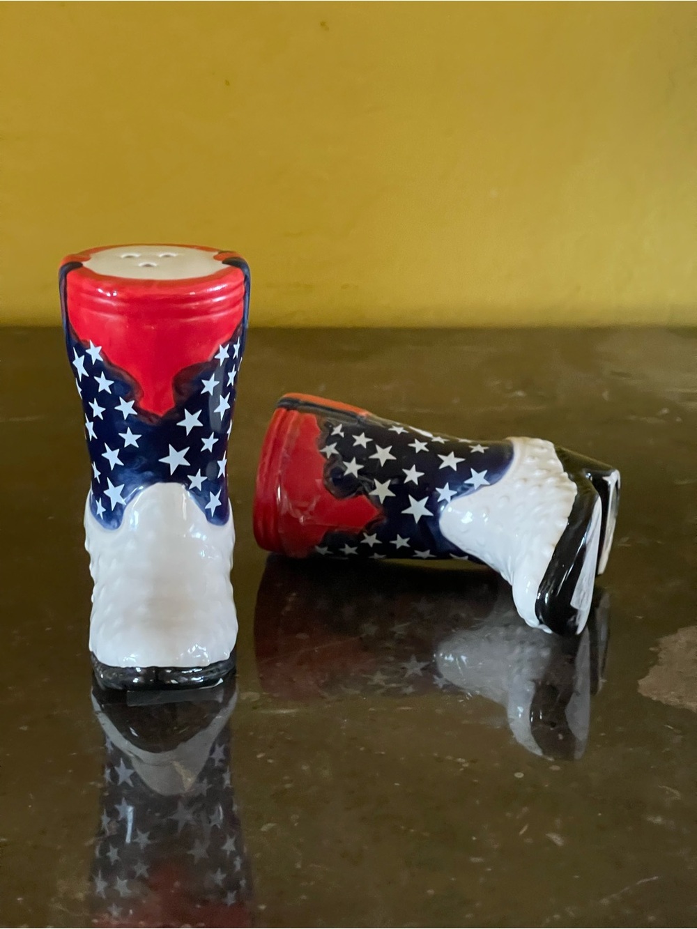 Patriotic Cowboy Boot Salt and Pepper Shakers - Red White Blue